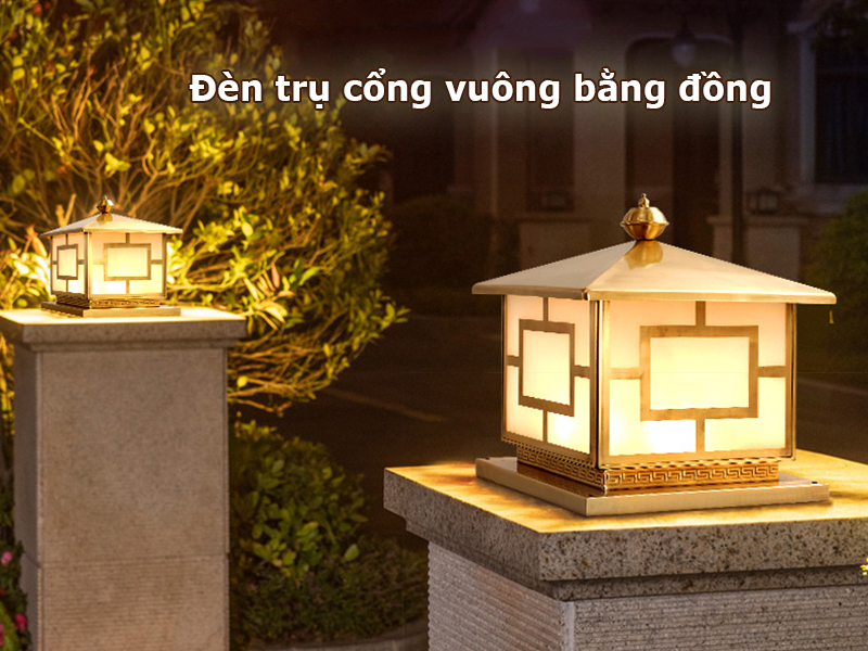 Đèn trụ cổng vuông bằng đồng