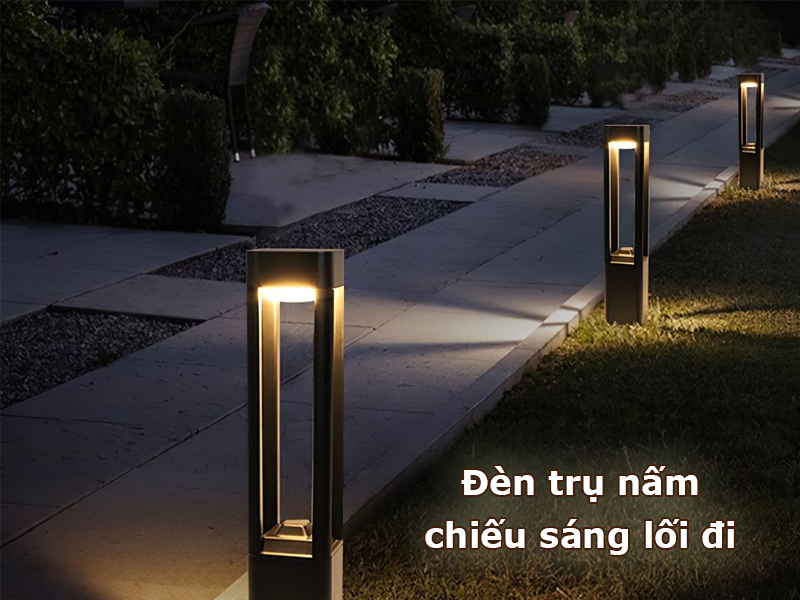 Lắp đèn trụ nấm chiếu sáng lối đi sân vườn