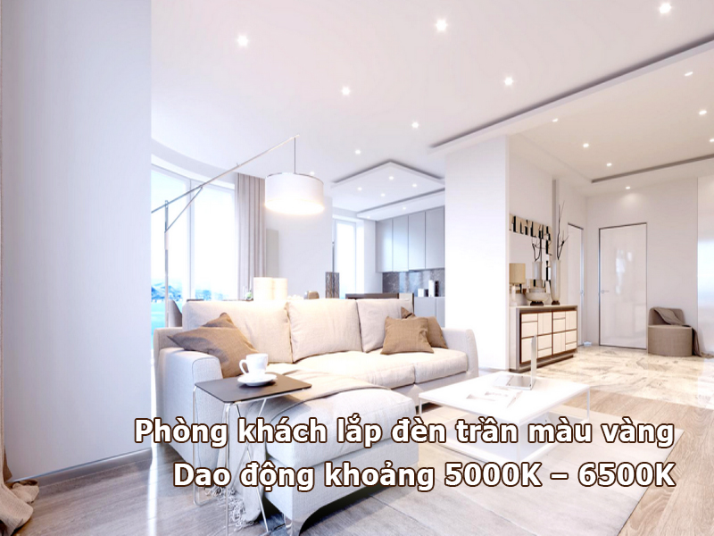 Phòng khách lắp đèn trần ánh sáng trắng