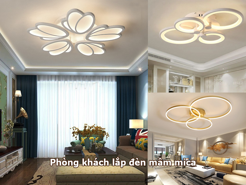 Phòng khách lắp đèn mâm mica đẹp, hiện đại