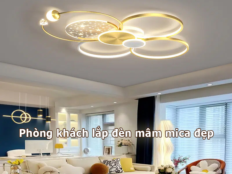 Phòng khách lắp đèn mâm mica đẹp, hiện đại