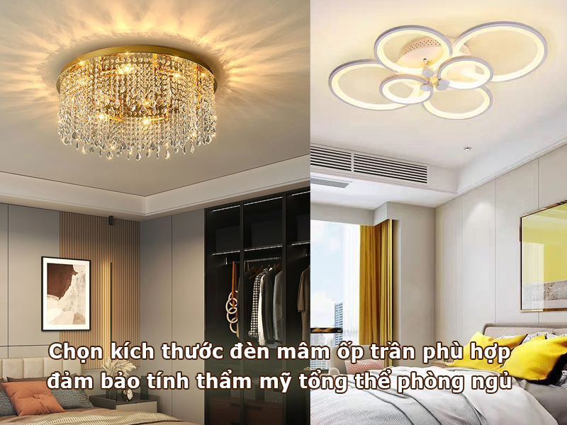 Chọn đúng kích thước đèn mâm ốp trần giúp đảm bảo tính thẩm mỹ cho phòng ngủ