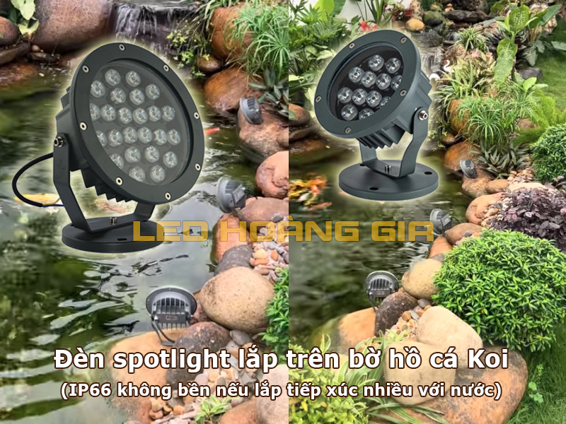 Đèn IP66 lắp trên bờ hồ cá Koi sẽ không bền nếu tiếp xúc nhiều với nước