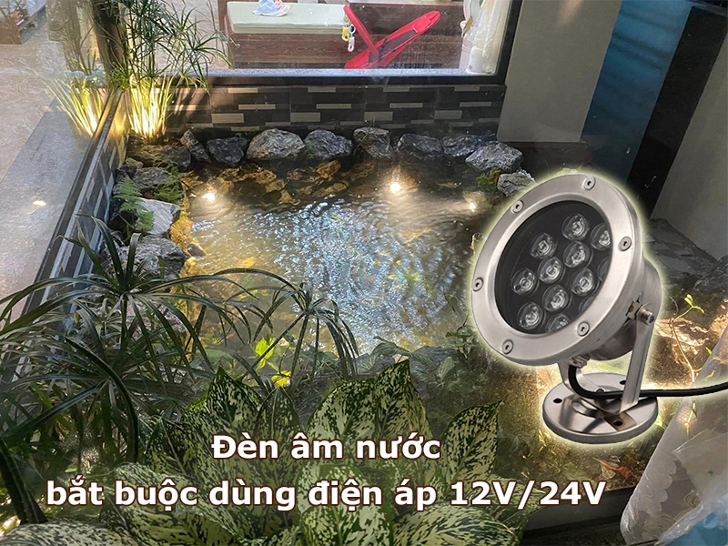 Đèn âm nước bắt buộc dùng điện áp 12V/24V
