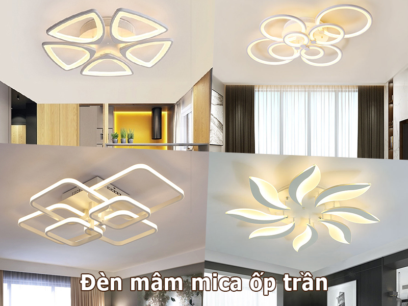 Đèn mâm mika ốp trần
