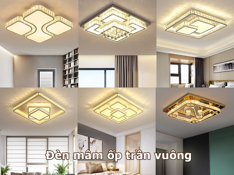 Đèn mâm ốp trần vuông cho phòng ngủ
