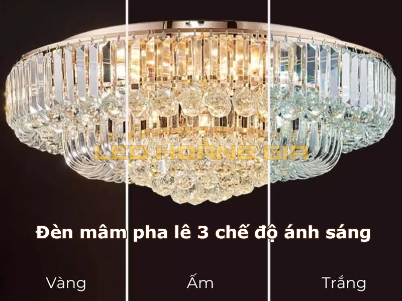 Đèn mâm pha lê có 3 chế độ ánh sáng