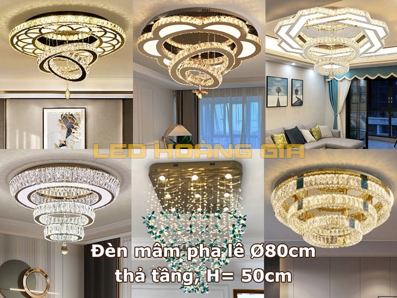 Những mẫu đèn mâm pha lê Ø80cm thả tầng