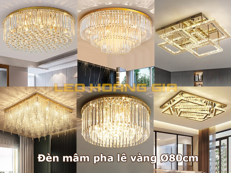 Đèn mâm pha lê vàng Ø80cm