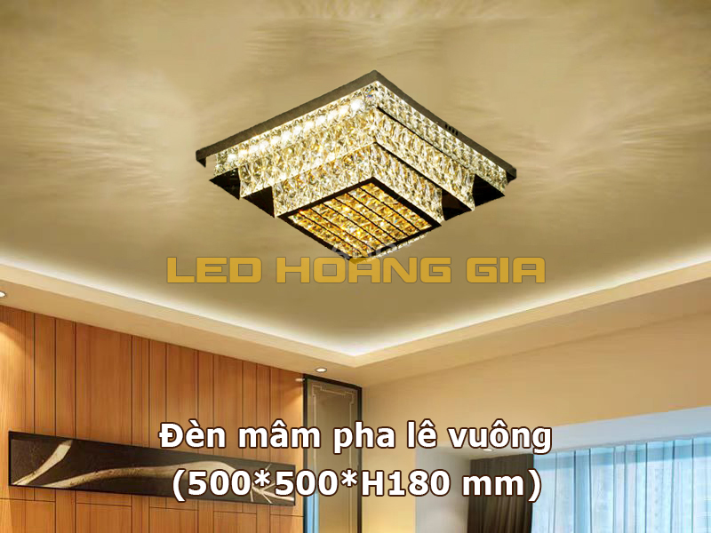 Đèn mâm pha lê vuông 500x500
