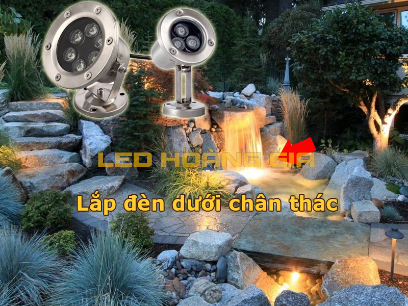 Lắp đèn âm nước Spotlight dưới chân thác