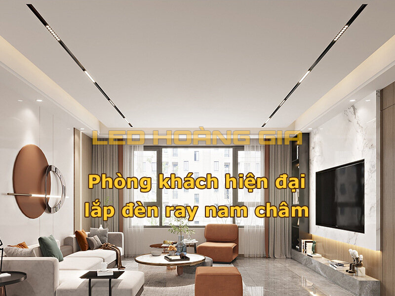 Phòng khách hiện đại lắp đèn ray nam châm