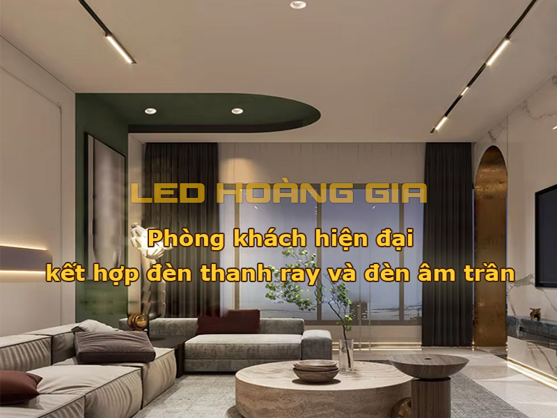 Phòng khách lắp đèn thanh ray kết hợp với đèn led âm trần