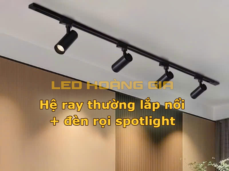 Hệ ray thường lắp nổi kết hợp cùng đèn rọi spotlight
