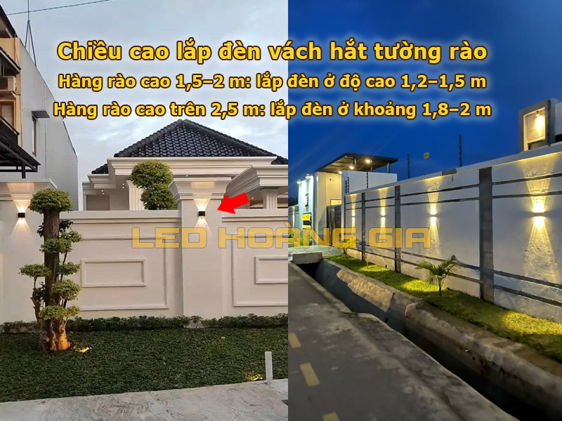 Chiều cao đèn hắt vách tường rào