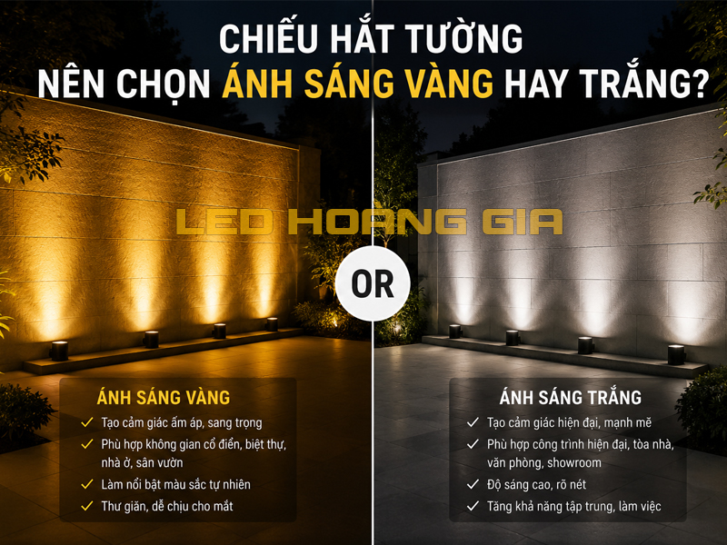 Chiếu hắt tường nên chọn ánh sáng vàng hay trắng?