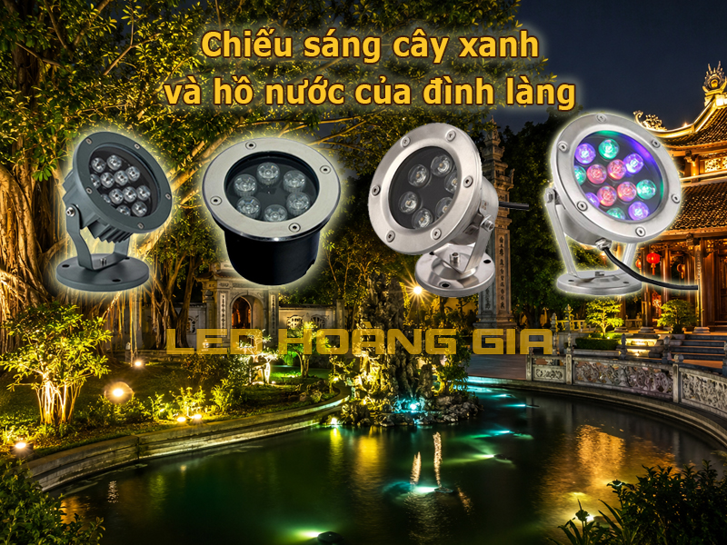 Chiếu sáng cây xanh và hồ nước của đình làng