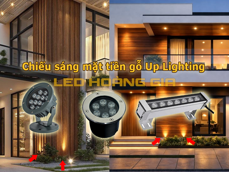Chiếu sáng mặt tiền gỗ hắt từ dưới lên (Up Lighting)