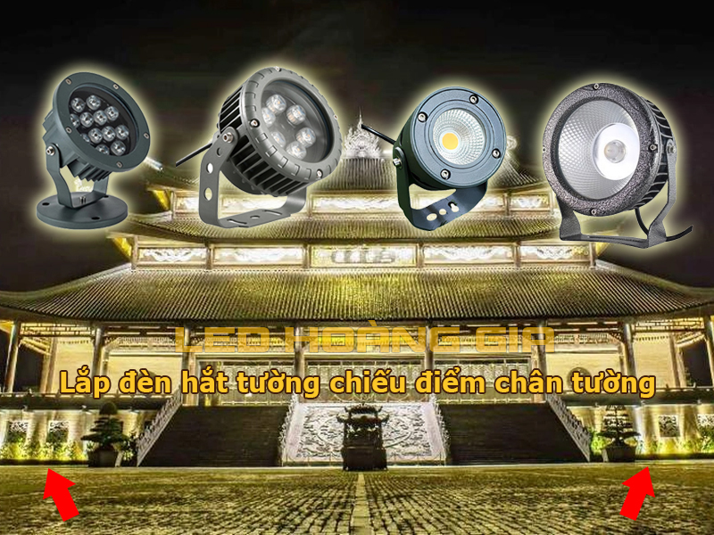 Ứng dụng lắp đèn hắt tường chiếu điểm trong chùa triền