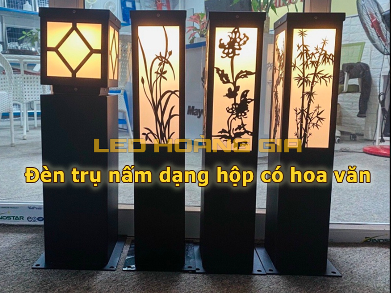 Đèn trụ nấm dạng hộp có hoa văn