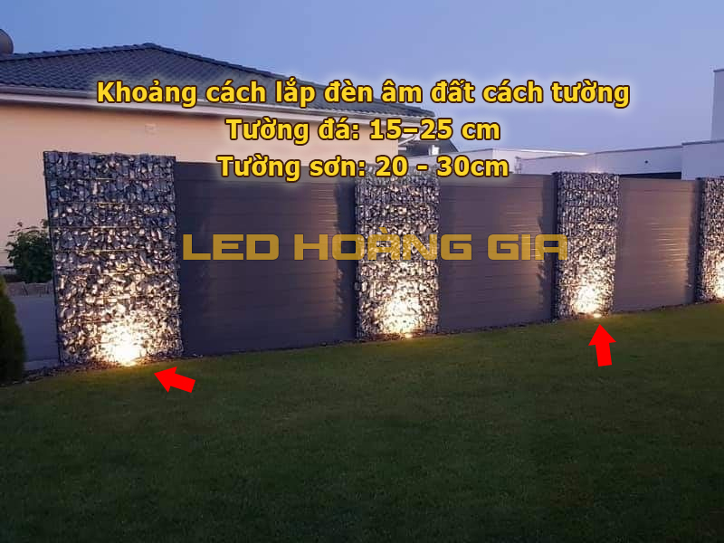 Khoảng cách lắp đèn âm đất cách tường
