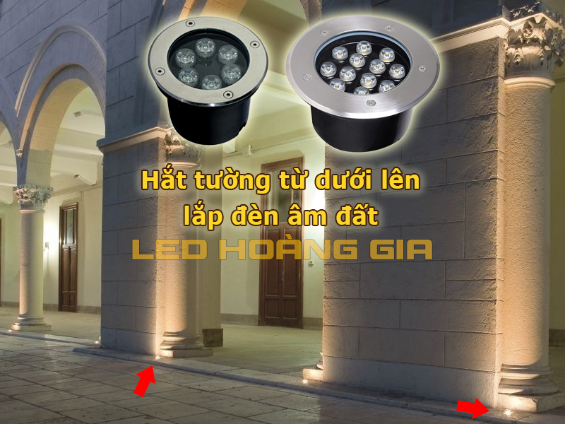 Lắp đèn led âm đất chiếu hắt tường từ dưới lên