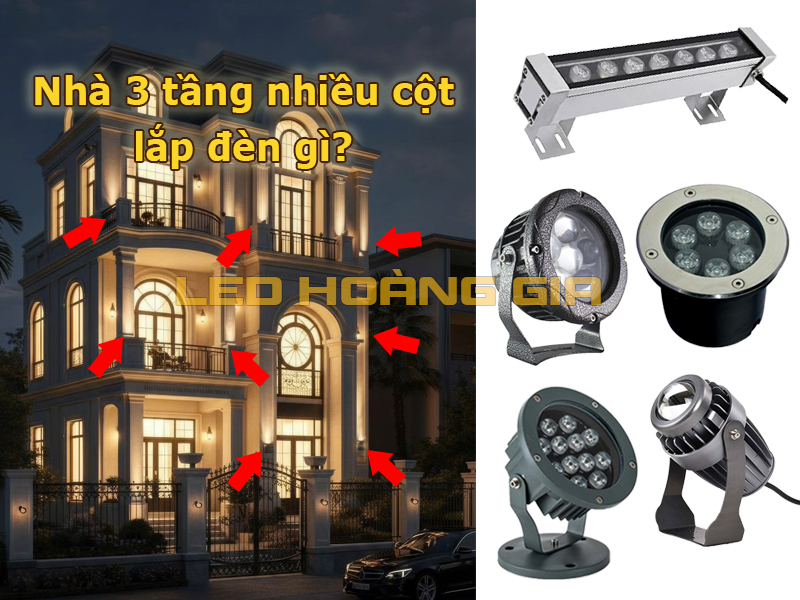 Nhà 3 tầng nhiều cột lắp đèn gì?