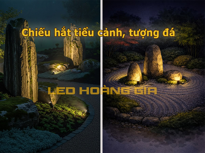Lắp đèn chiếu hắt tiểu cảnh tượng đá