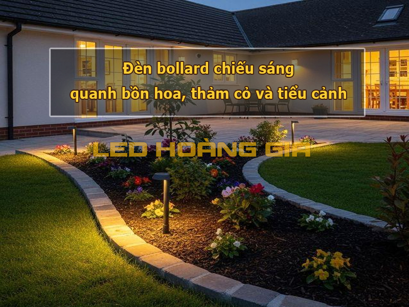 Đèn ballard chiếu sáng quanh bồn hoa, thảm cỏ và tiểu cảnh