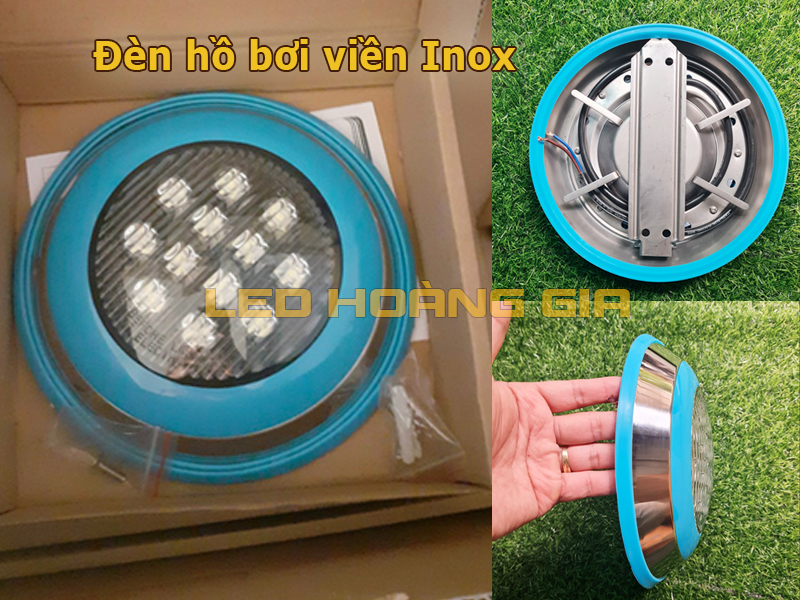 Đèn led hồ bơi viền Inox màu xanh