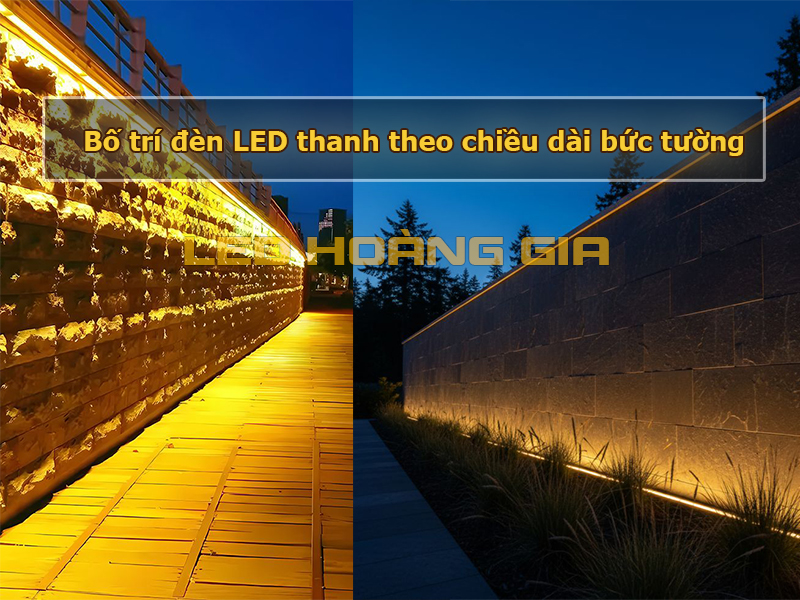 Bố trí đèn LED thanh theo chiều dài bức tường