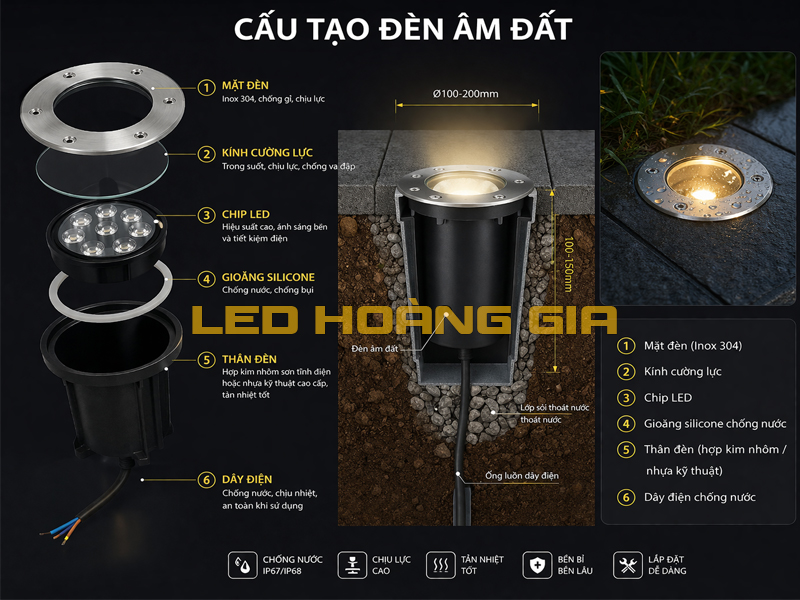 Cấu tạo đèn led âm đất