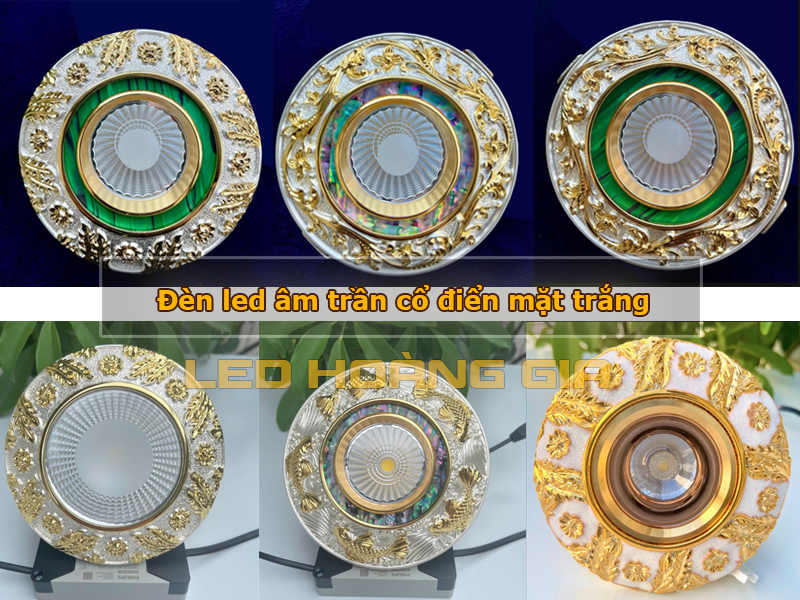 Đèn led âm trần cổ điển mặt trắng khảm hoa văn