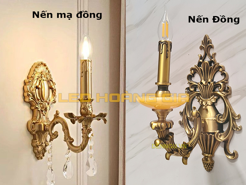 Đèn gắn tường nến mạ đồng và bằng đồng nguyên chất