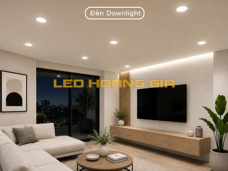 Phòng khách lắp đèn downlight phục vụ nhu cầu sinh hoạt chung
