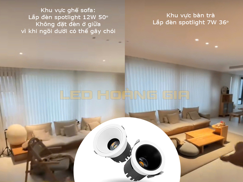 Gợi ý lắp đèn led Spotlight cho ghế sofa và bàn trà ở phòng khách
