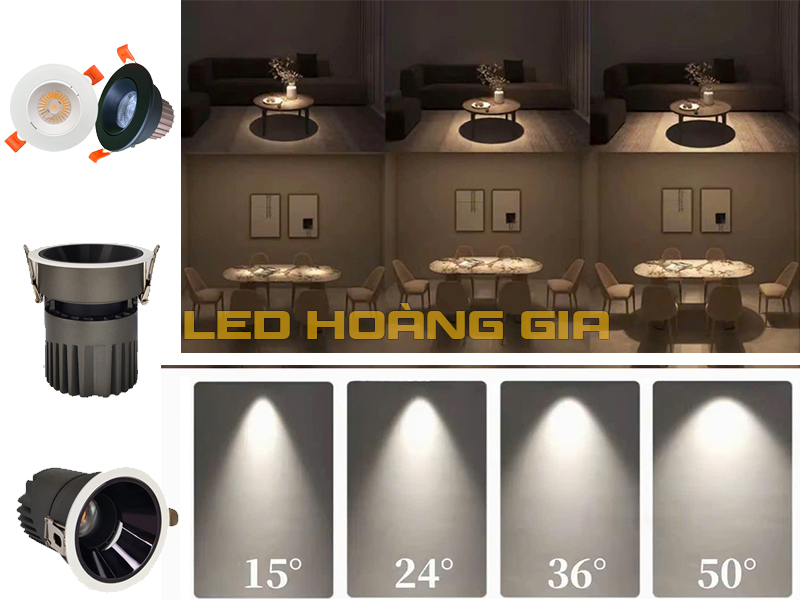 góc chiếu 15°, 24°, 36°, 50° của đèn Spotlight