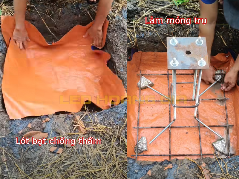 Lót bạt chống thấm đổ móng trụ