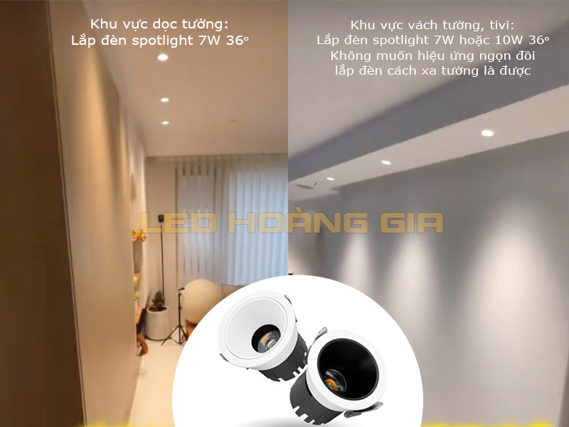 Gợi ý lắp đèn led Spotlight âm trần cho khu vực vách tường trong phòng khách
