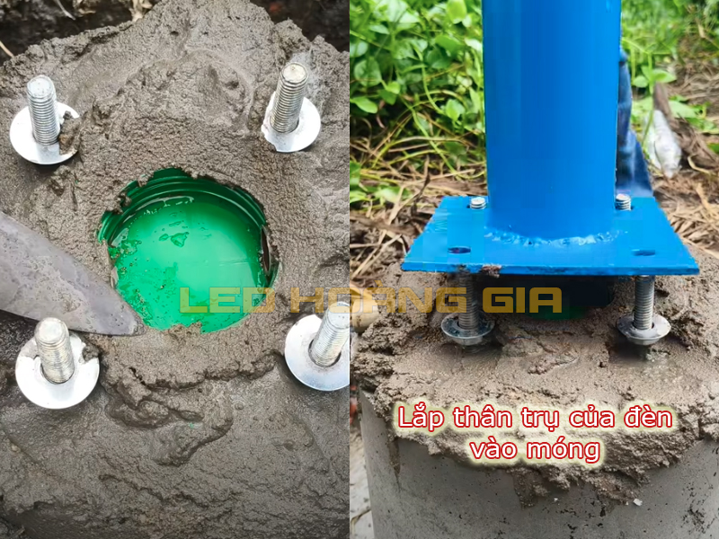 Lắp thân trụ vào móng